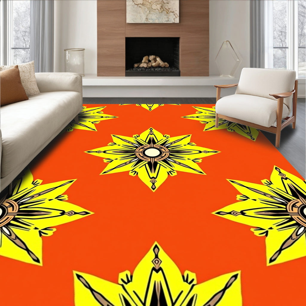 Radiant Yellow Star Art Deco Rug
