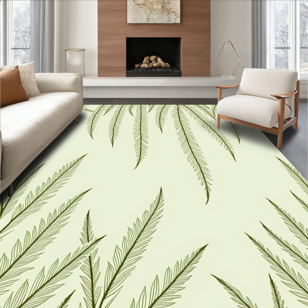 Elegant Fern Frond Outline Pattern Rug