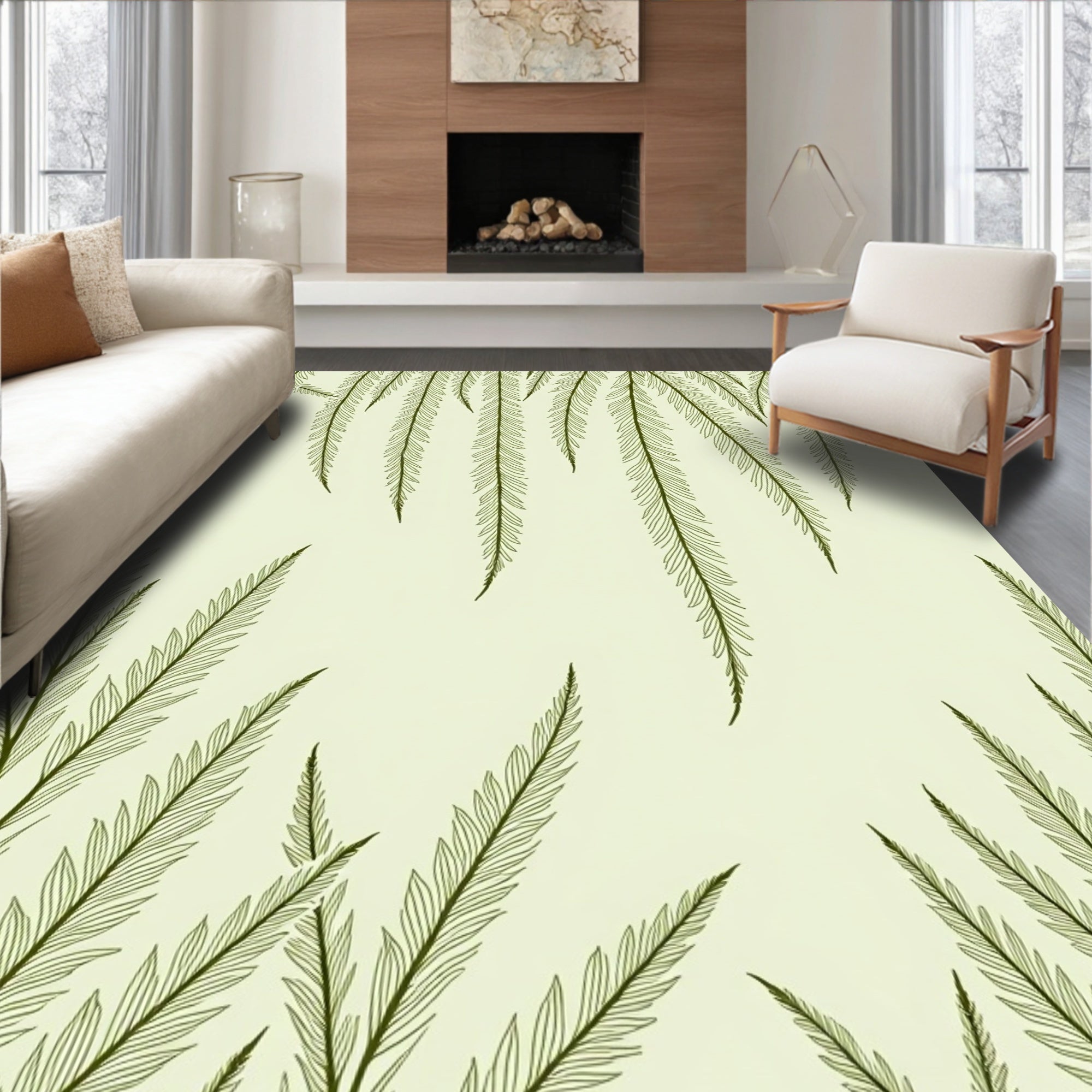 Elegant Fern Frond Outline Pattern Rug