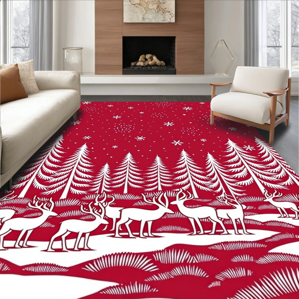 Winter Forest Reindeer Silhouette Rug
