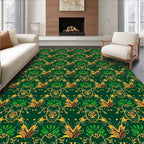 Ornate Green Gold Scarab Pattern Rug