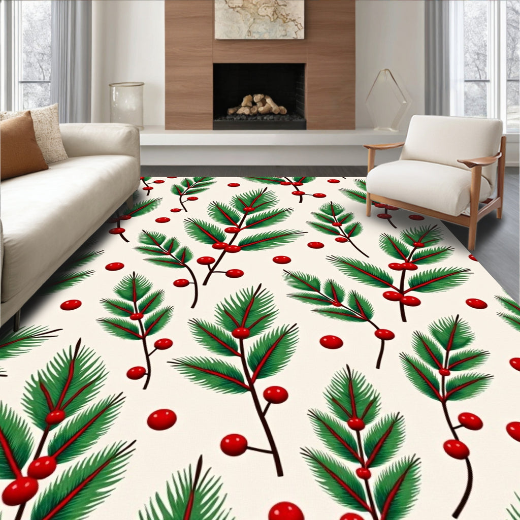 Evergreen Sprig Berry Pattern Rug