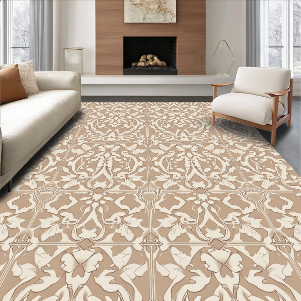 Intricate Floral Patterned Beige Rug
