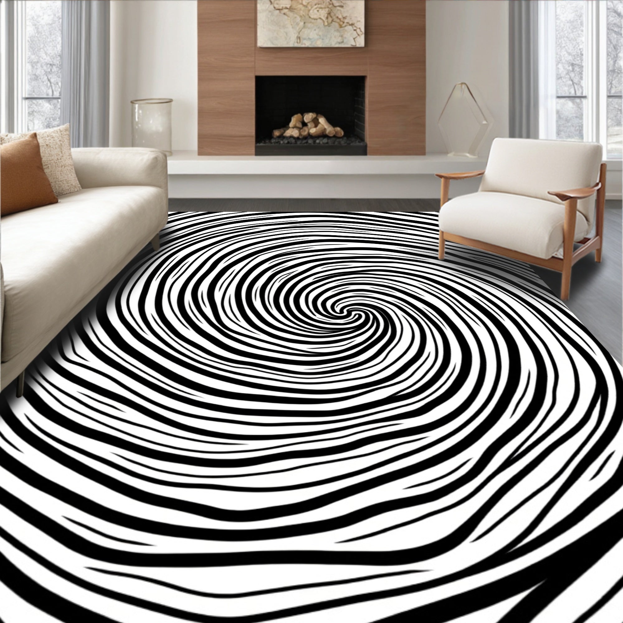 Black and White Swirl Pattern Rug