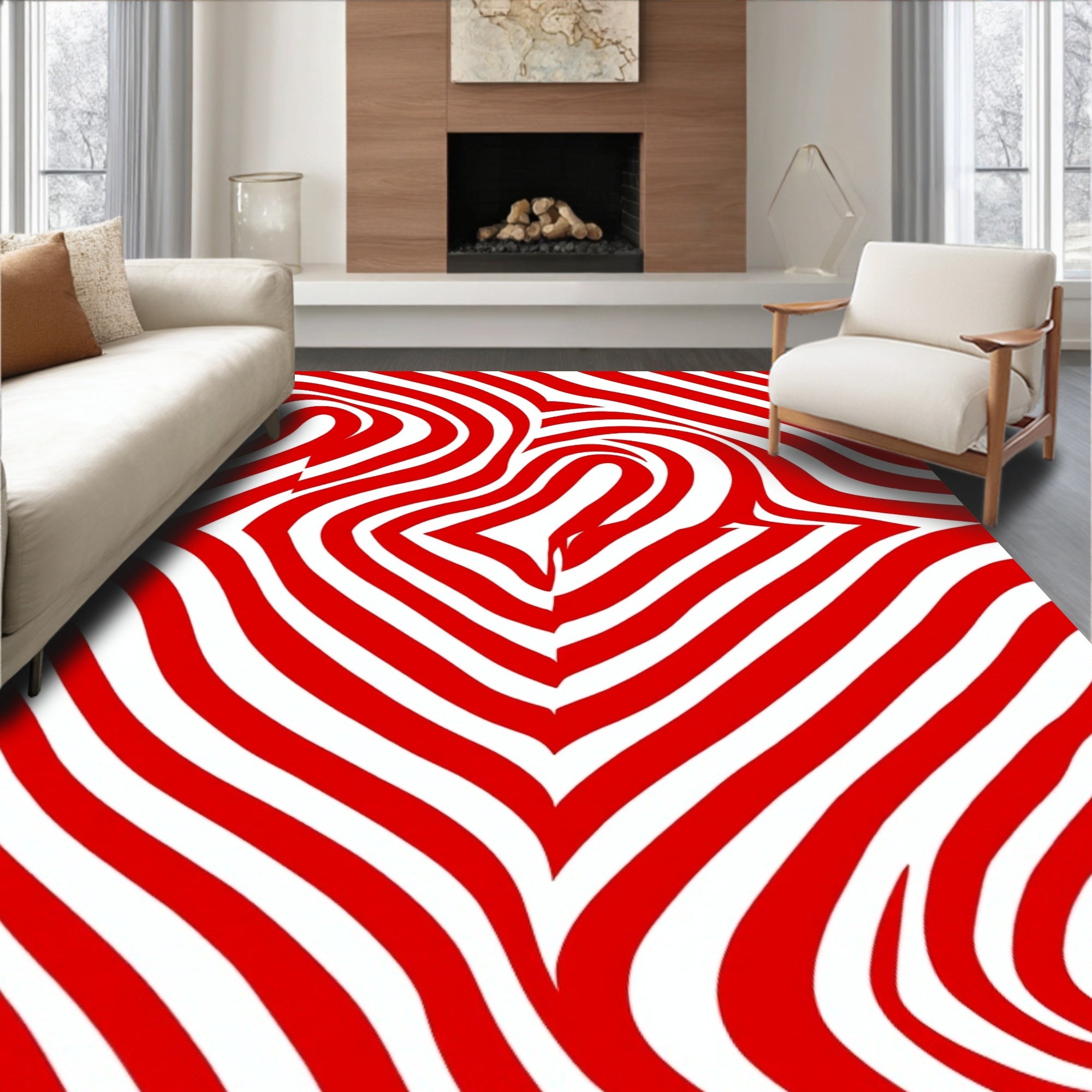 Red White Swirl Abstract Pattern Rug
