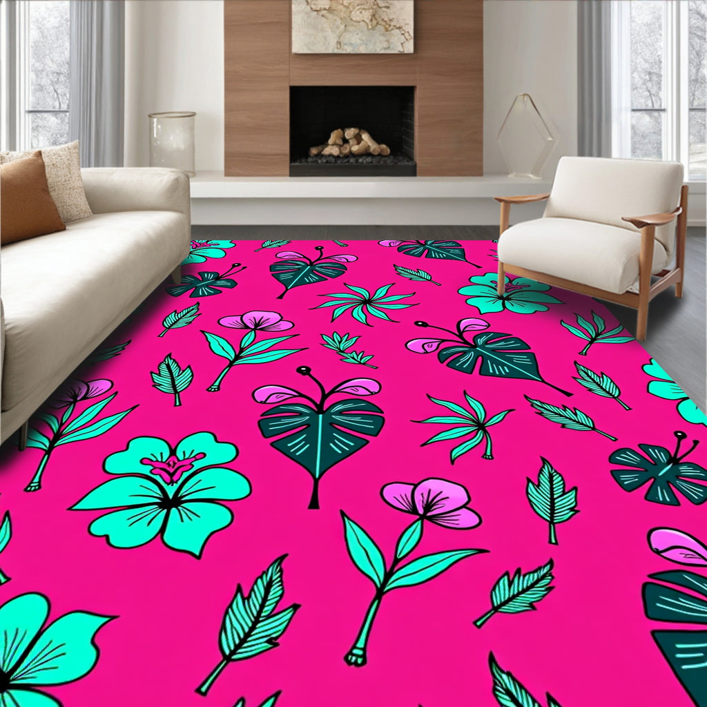 Tropical Bloom Leaf Pattern Rug
