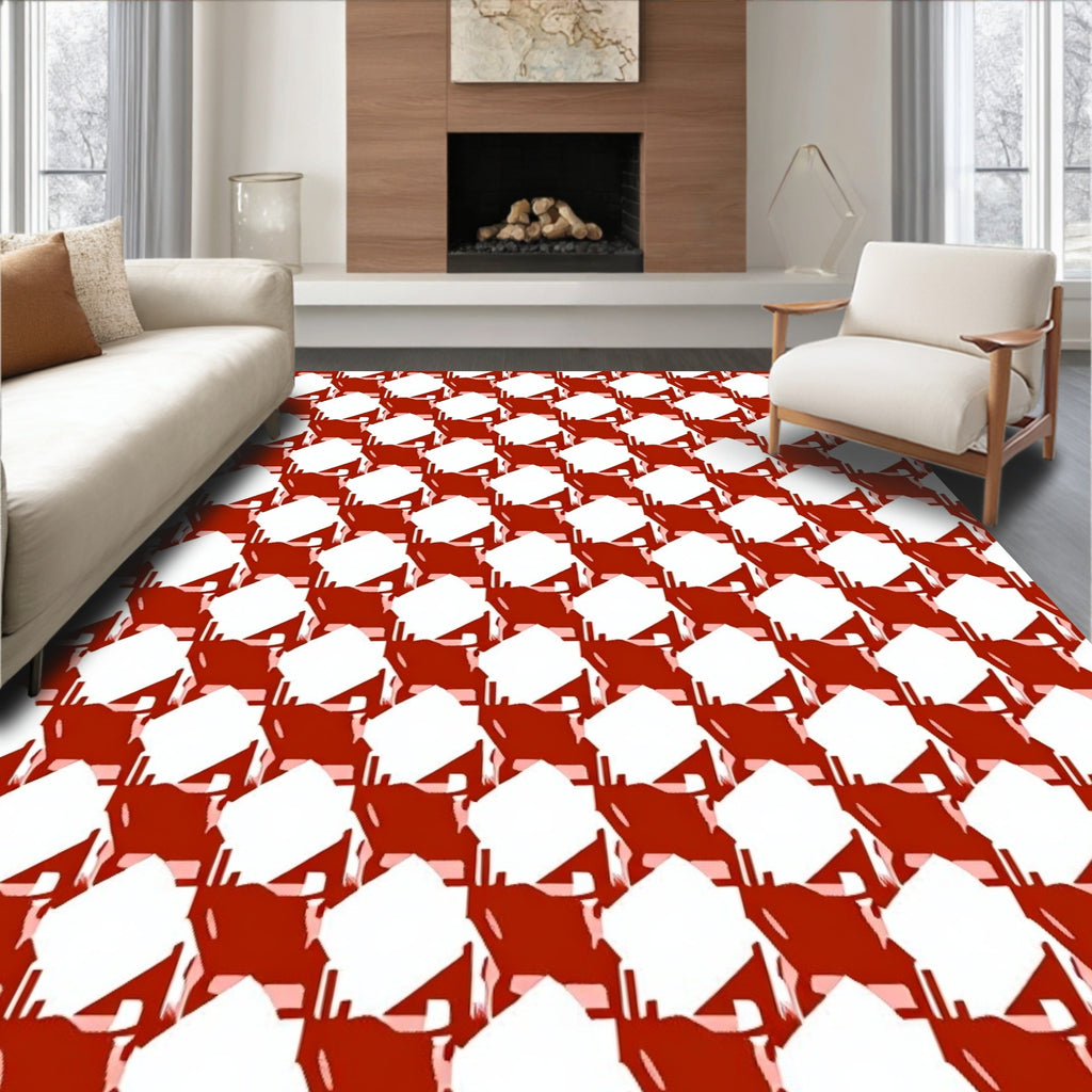 Red White Houndstooth Pattern Rug