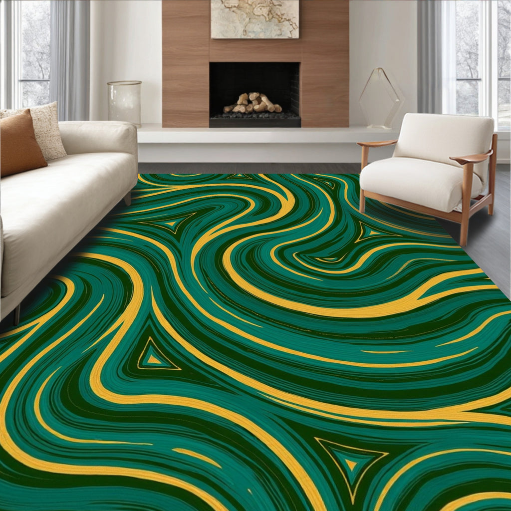 Swirling Teal Yellow Abstract Pattern Rug