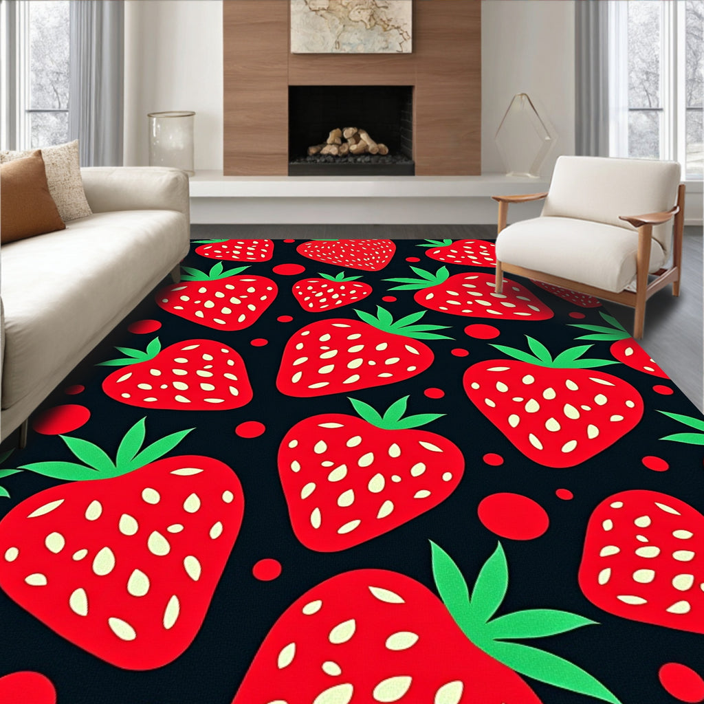 Red Strawberry Pattern Rug