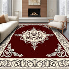 Regal Crimson Medallion Scroll Border Rug