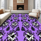 Ornate Black White Scroll Pattern Rug