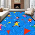 Kids Flying Kites Pattern Design Rug