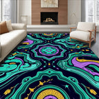 Vivid Teal Purple Gold Swirl Mandala Rug