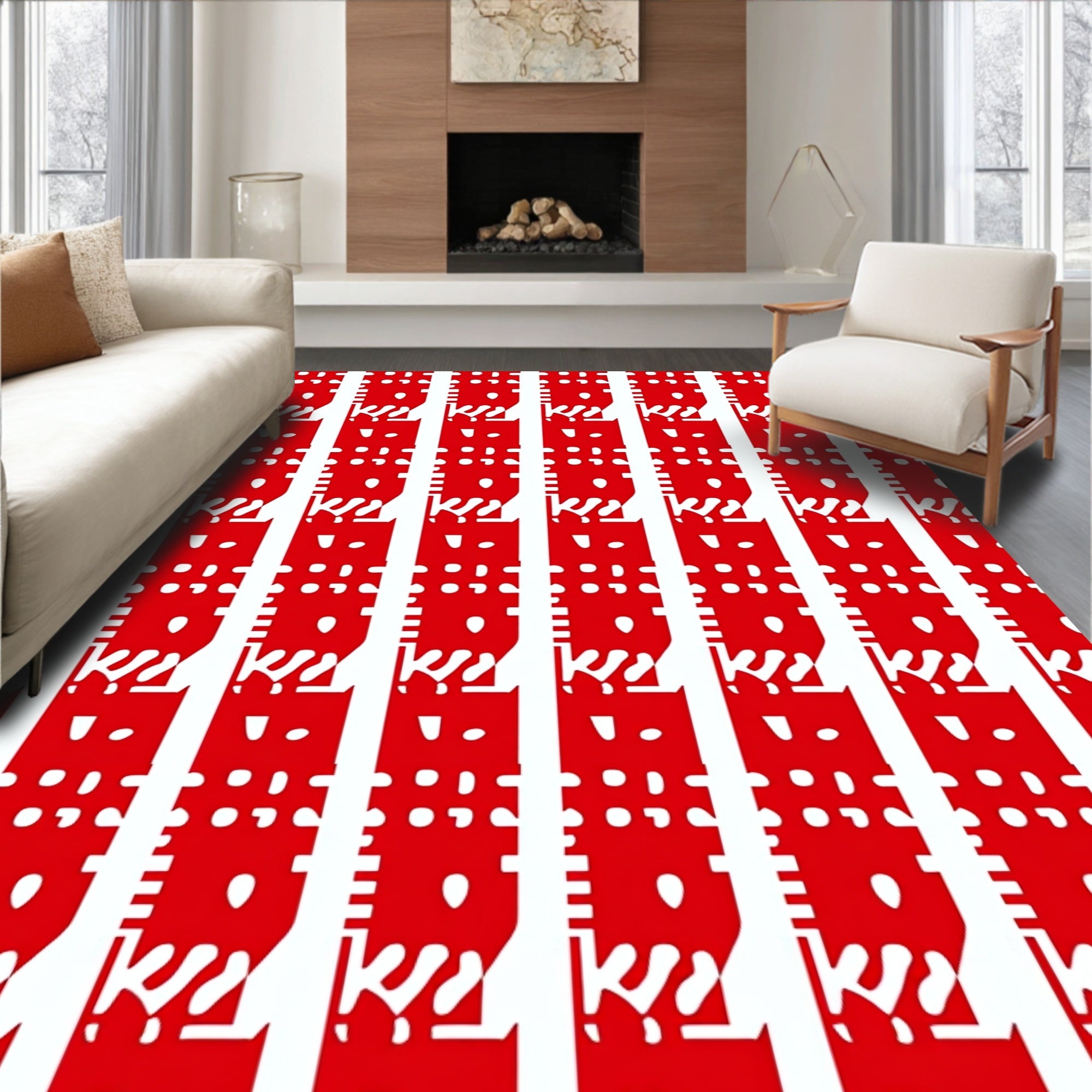Bold Red Vertical Stripe Pattern Rug