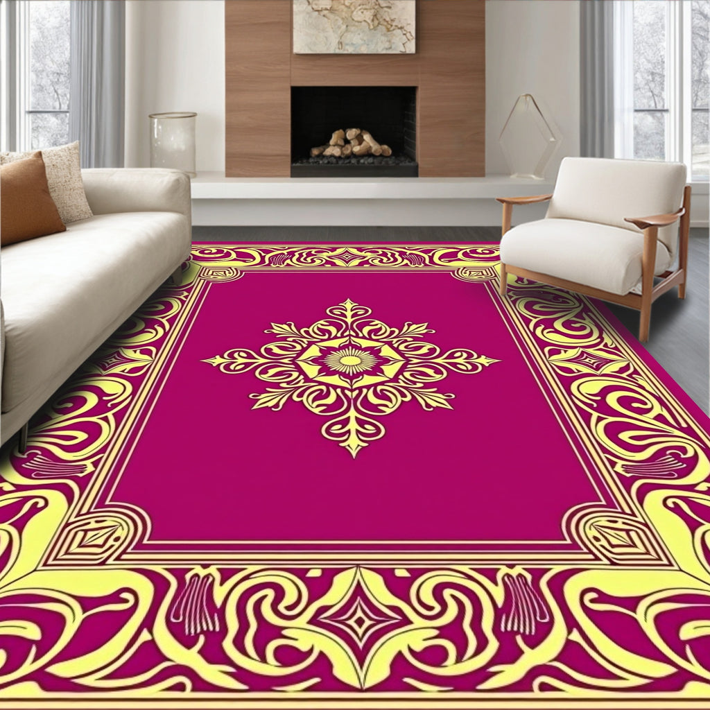 Ornate Floral Patterned Pink Rug