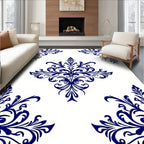 Elegant Blue Floral Damask Style Rug