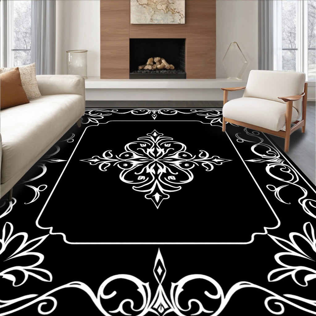 Ornate Floral Square Border Design Rug