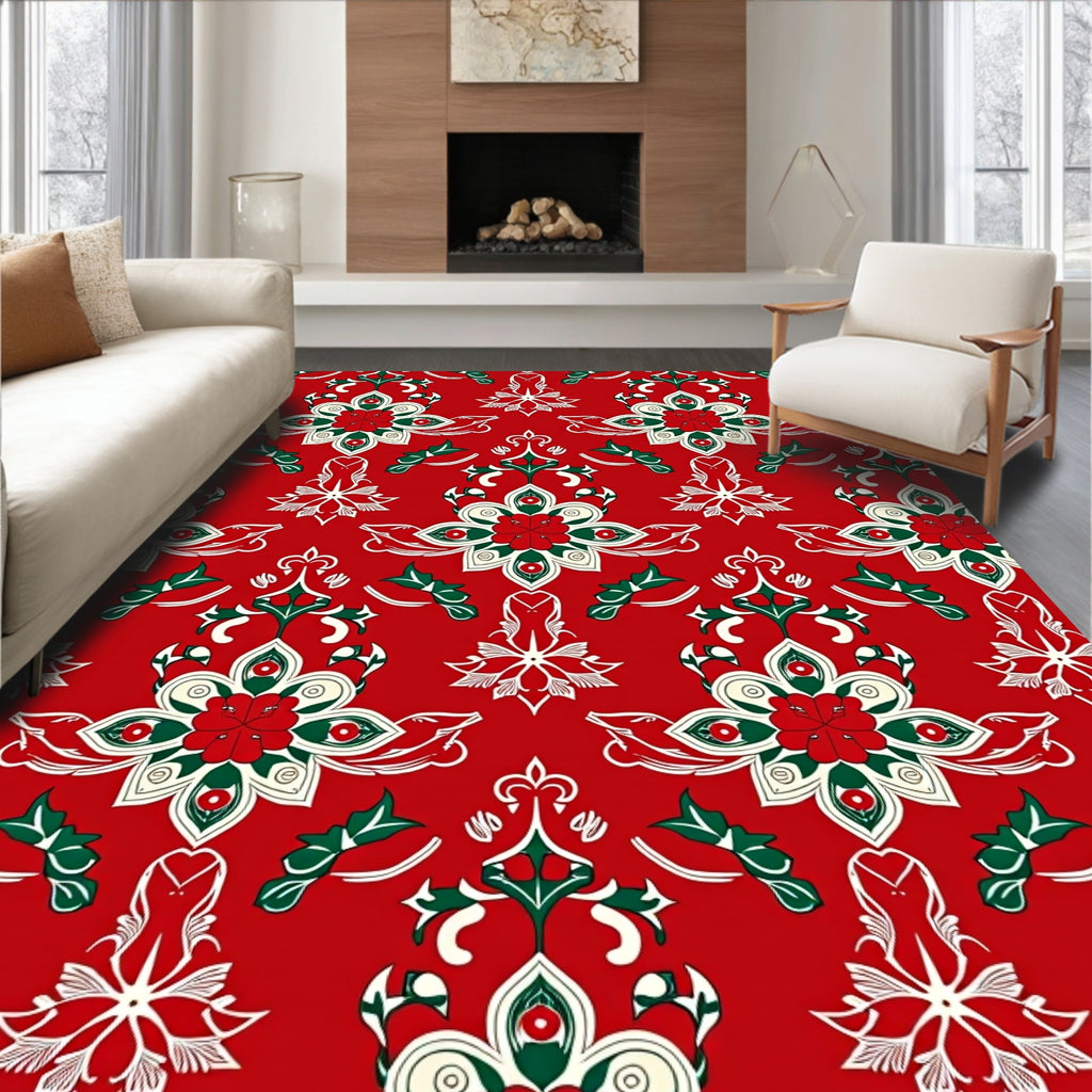 Elegant Red Floral Pattern Rug