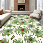 Green Sunburst Pattern With Red Centers Rug