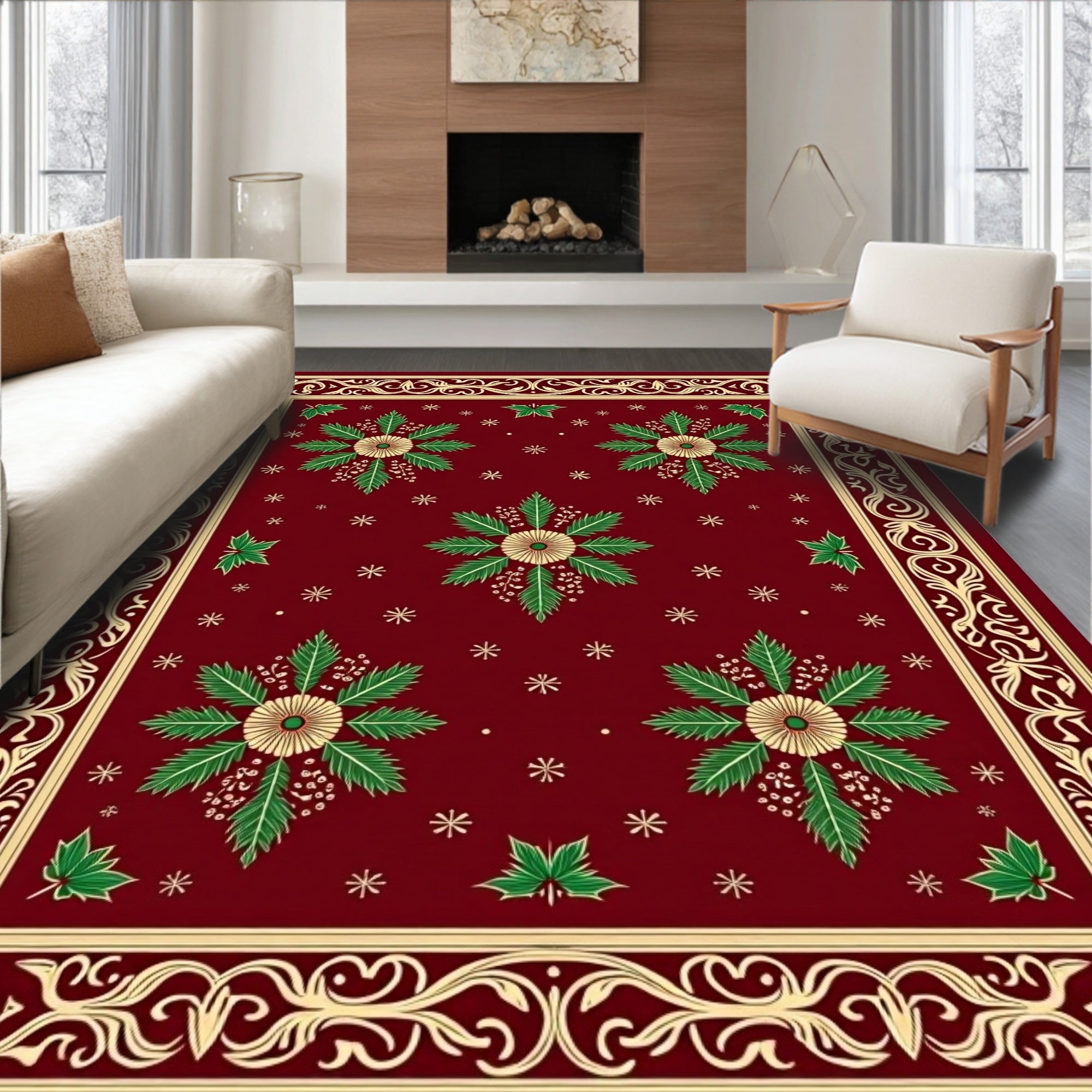 Ornate Floral Snowflake Pattern Rug