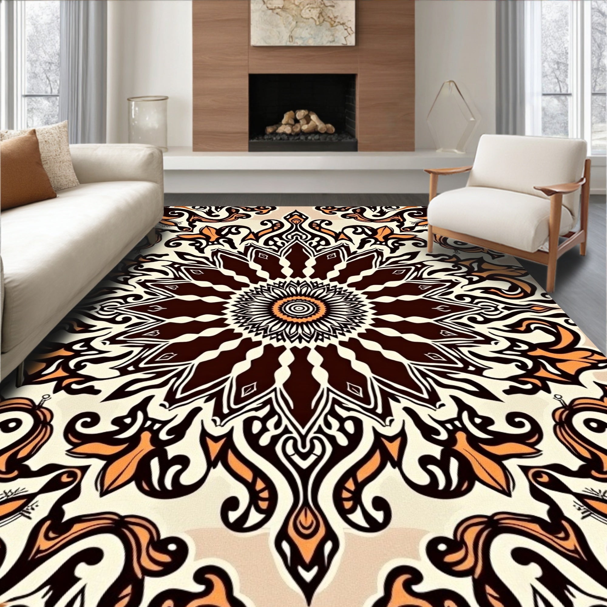 Intricate Floral Mandala Pattern Rug
