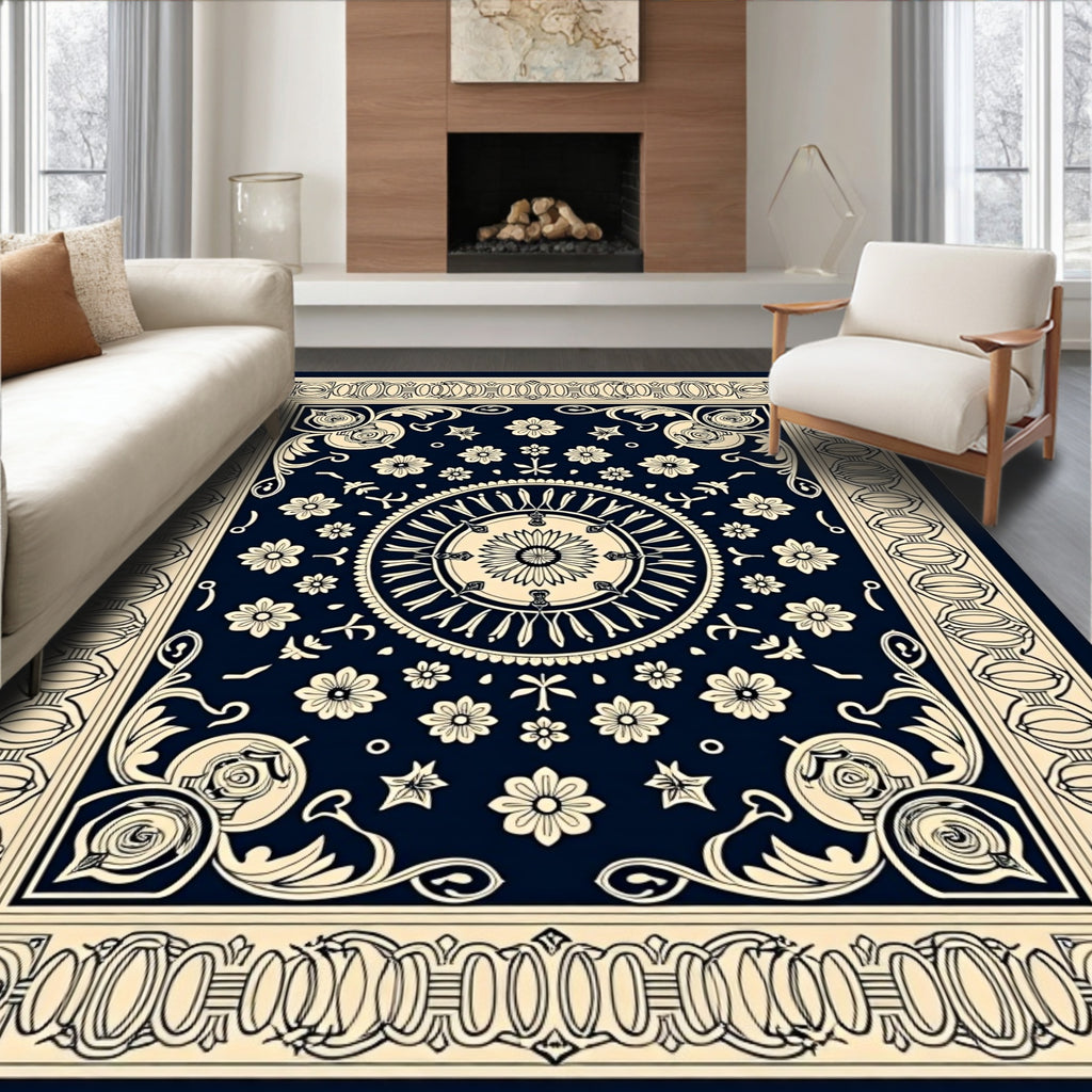 Floral Medallion Scroll Border Rug