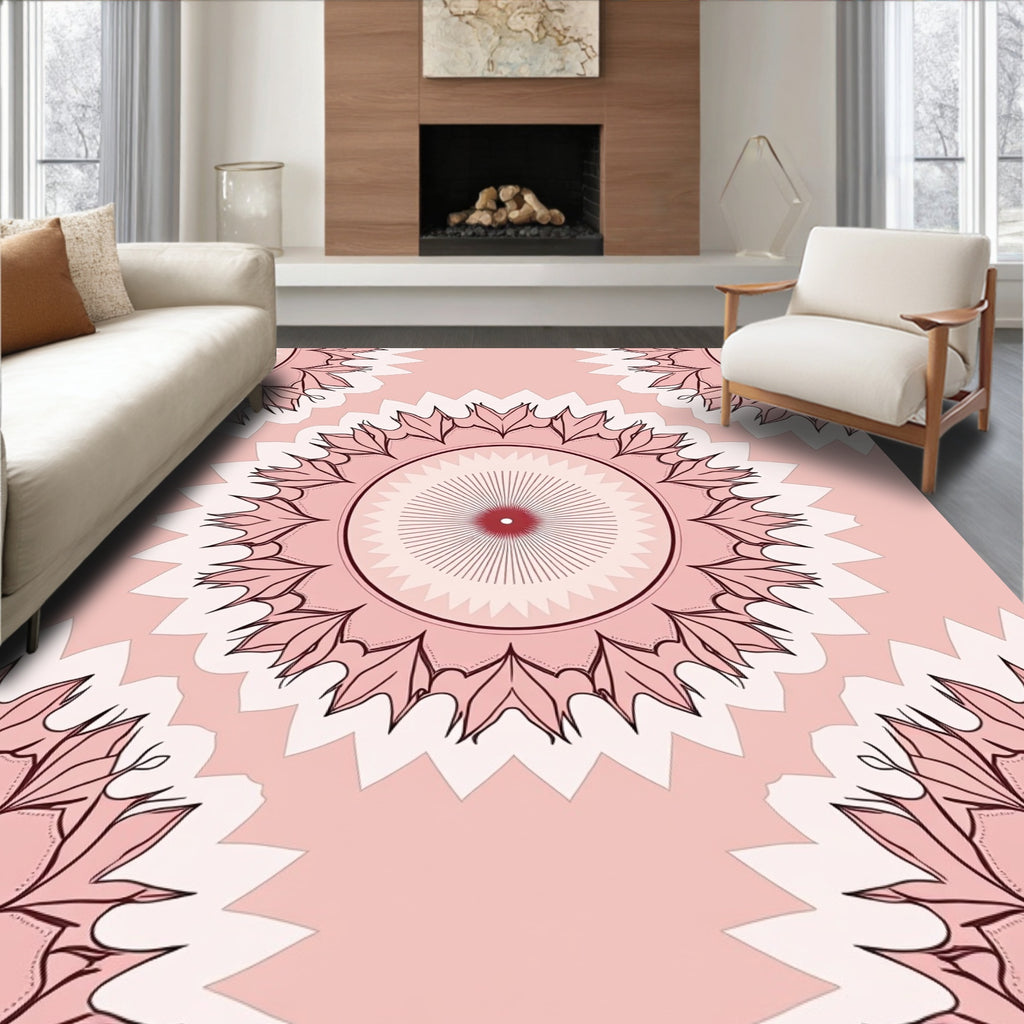 Soft Pink Mandala Geometric Pattern Rug