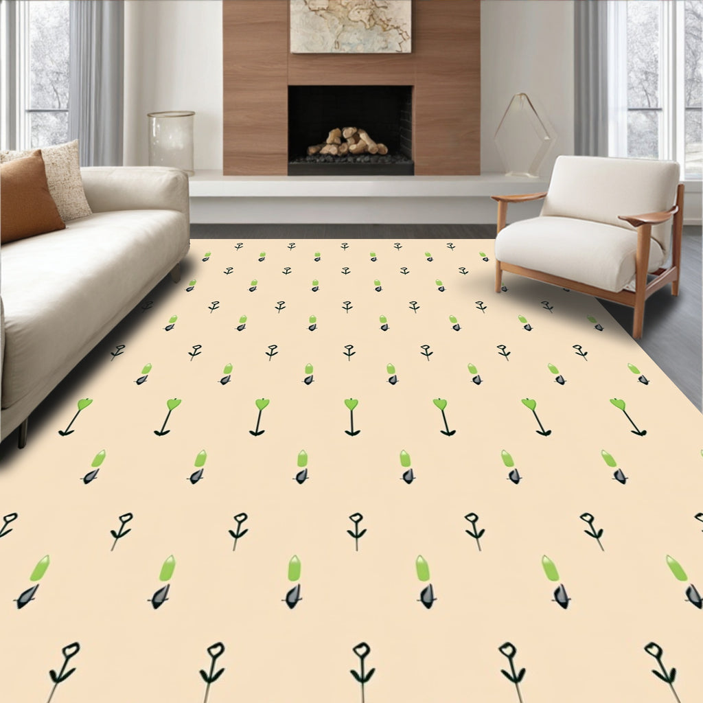 Light Yellow Green Floral Field Rug