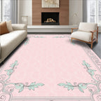 Pastel Pink Ornate Floral Frame Rug
