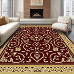 Rich Red Golden Floral Pattern Rug