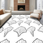 Organic Leaf Pattern Black White Rug