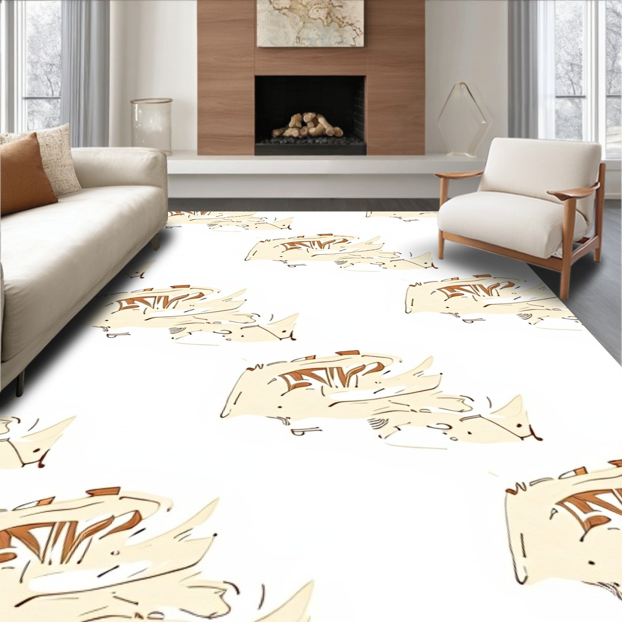 Cream and Brown Abstract Doodles Rug