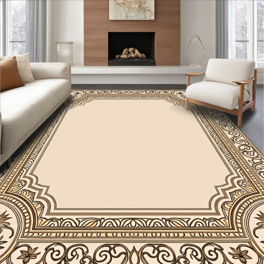 Elegant Floral Scrollwork Golden Border Rug