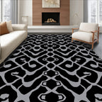 Abstract Black Gray Chainlink Pattern Rug