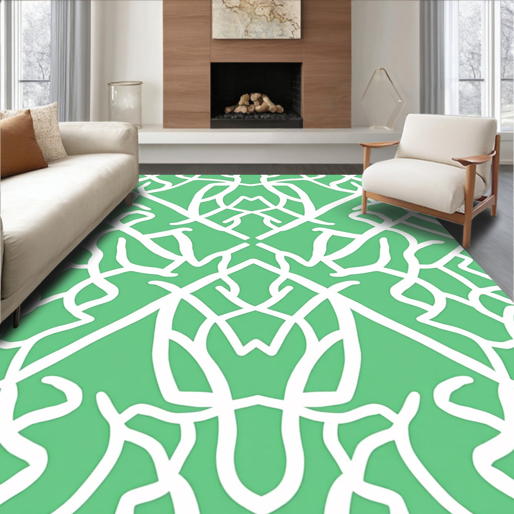 Bold Swirl Pattern on Green Background Rug