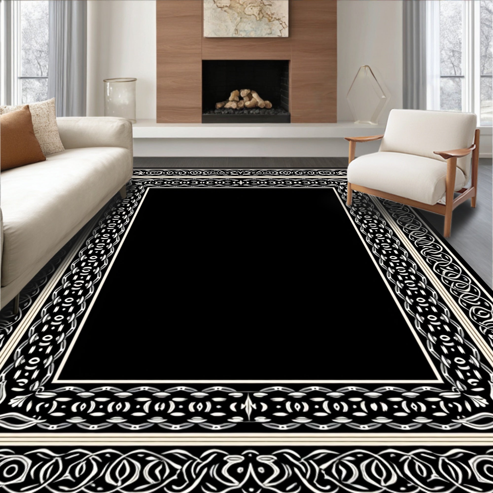 Ornate Geometric Border Design Rug