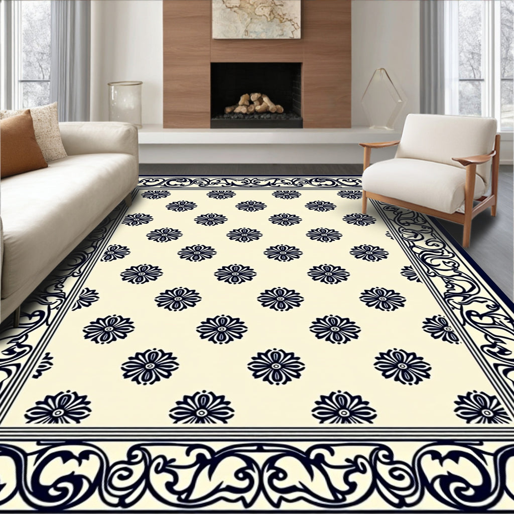 Classic Floral Bordered Cream Rug