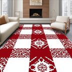 Red White Geometric Motif Squares Rug