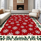 Red Snowflake Border Pattern Rug