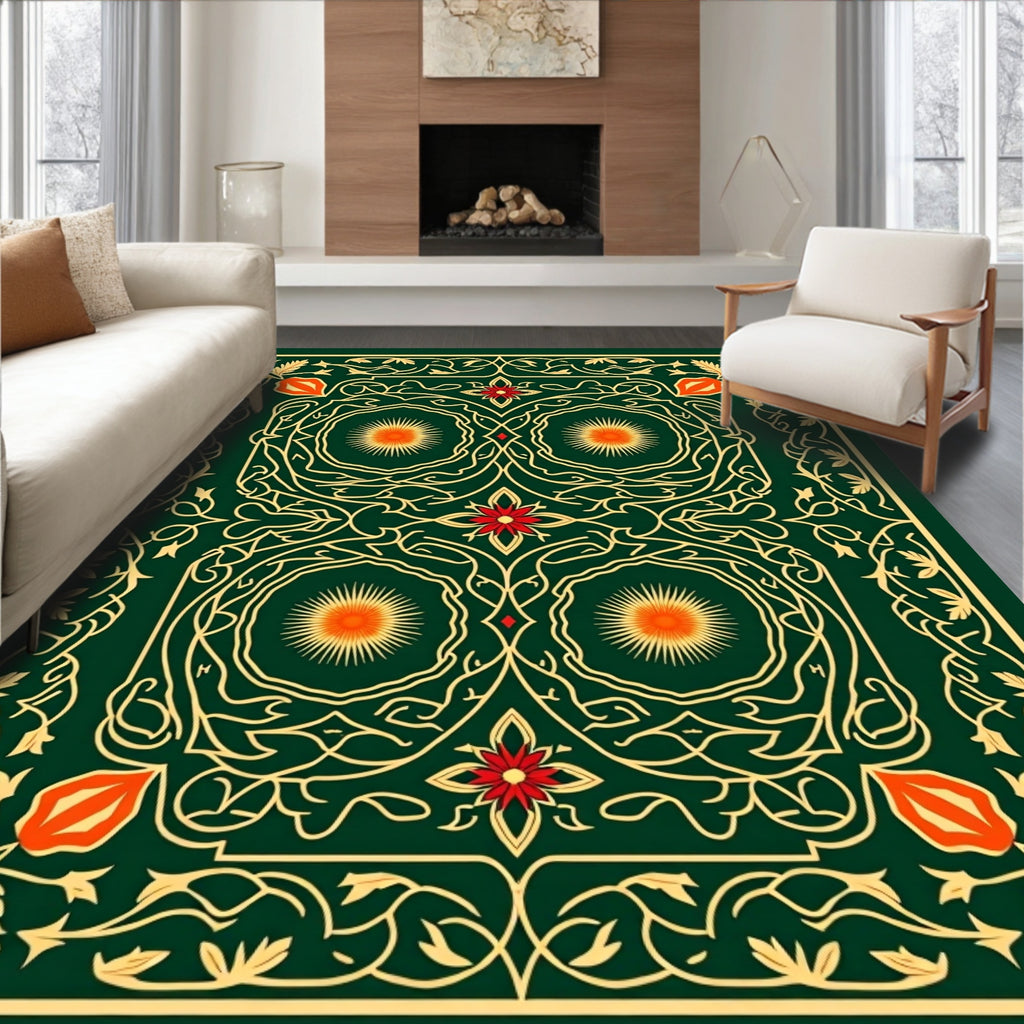 Ornate Floral Sunburst Pattern Rug