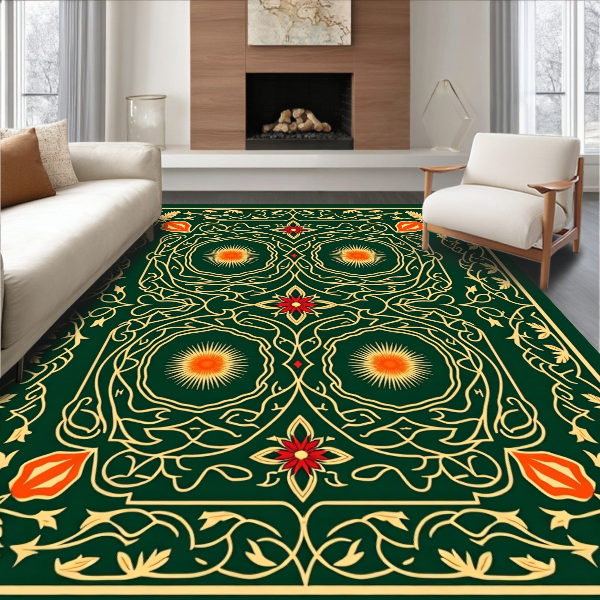 Ornate Floral Sunburst Pattern Rug