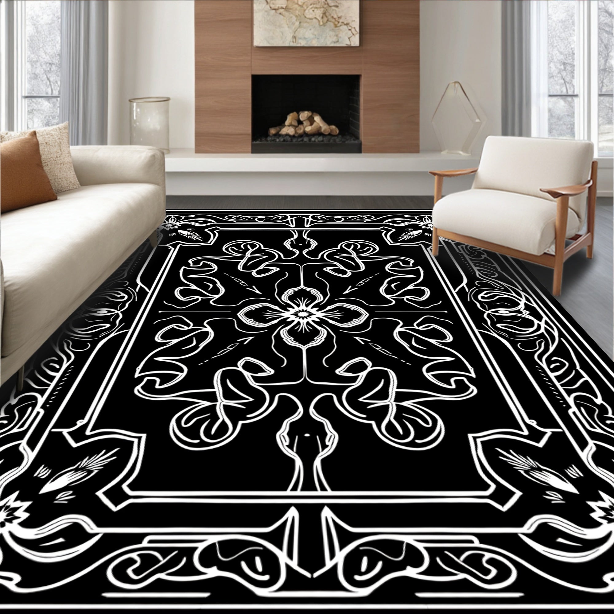 Ornate Floral And Swirl Pattern Rug