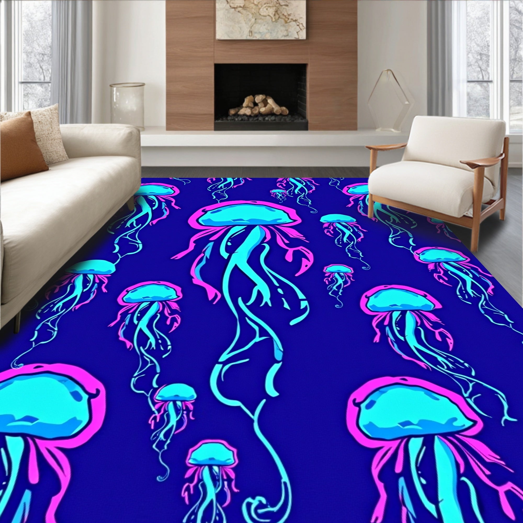 Stylized Jellyfish Pattern Vibrant Design Rug