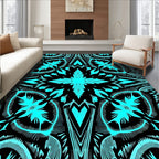 Bold Cyan Black Abstract Pattern Rug