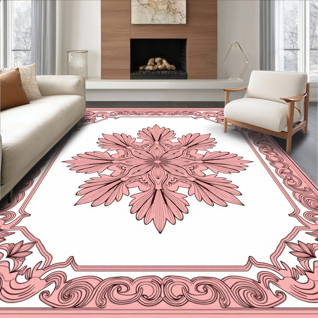 Intricate Floral Mandala Frame Design Rug