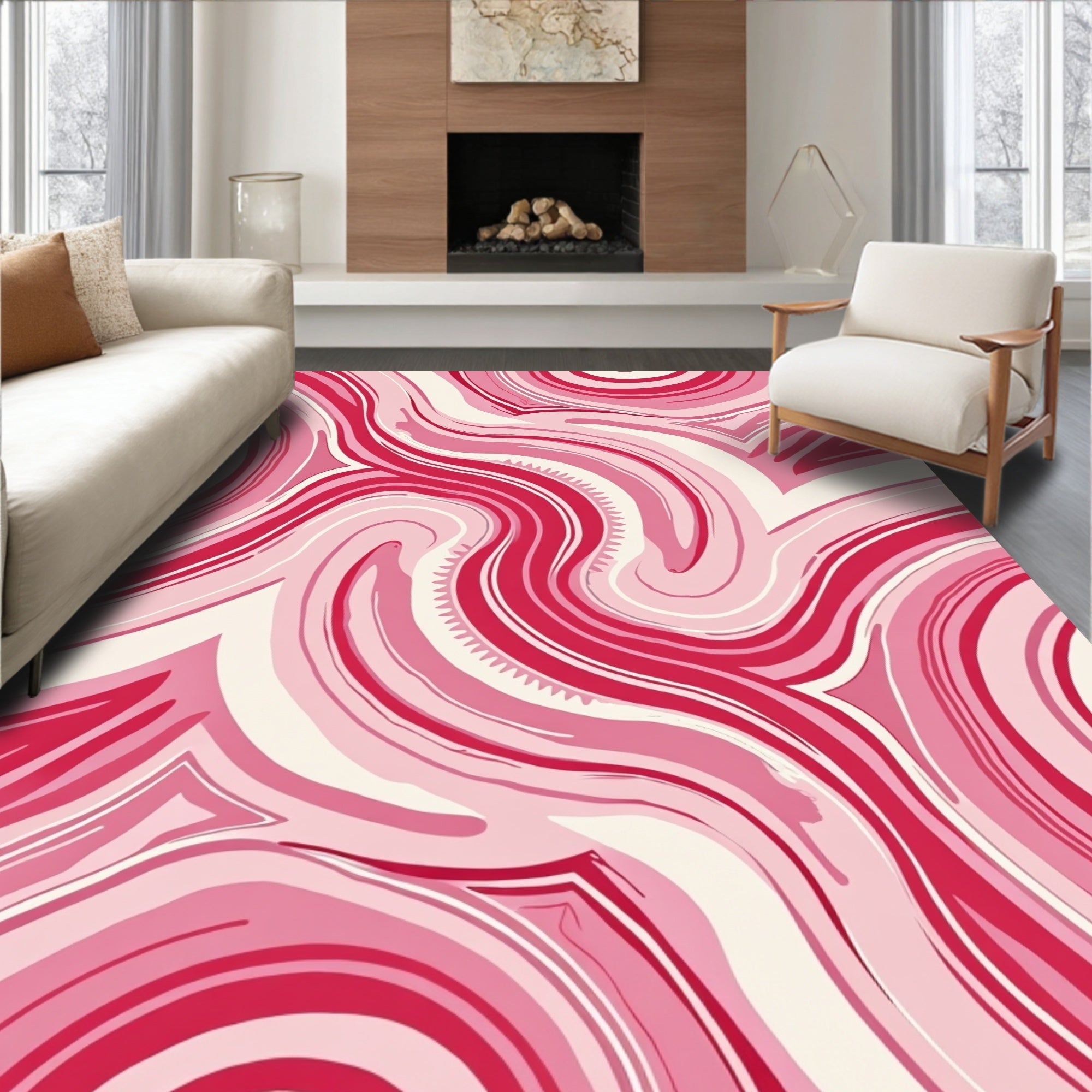 Abstract Pink Swirl Pattern Rug