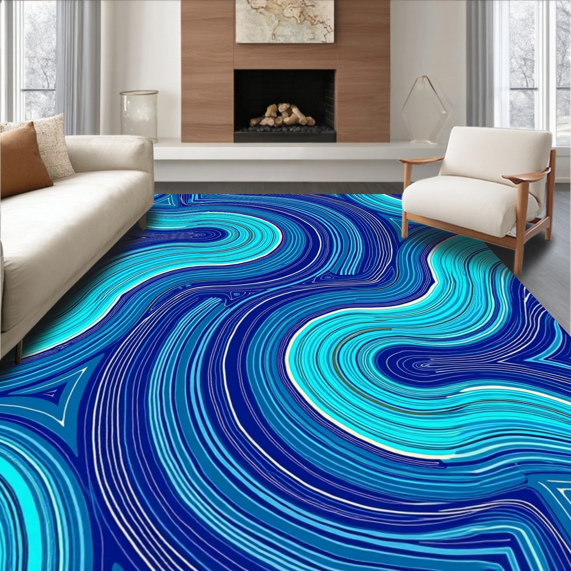 Blue Ocean Swirl Pattern Rug