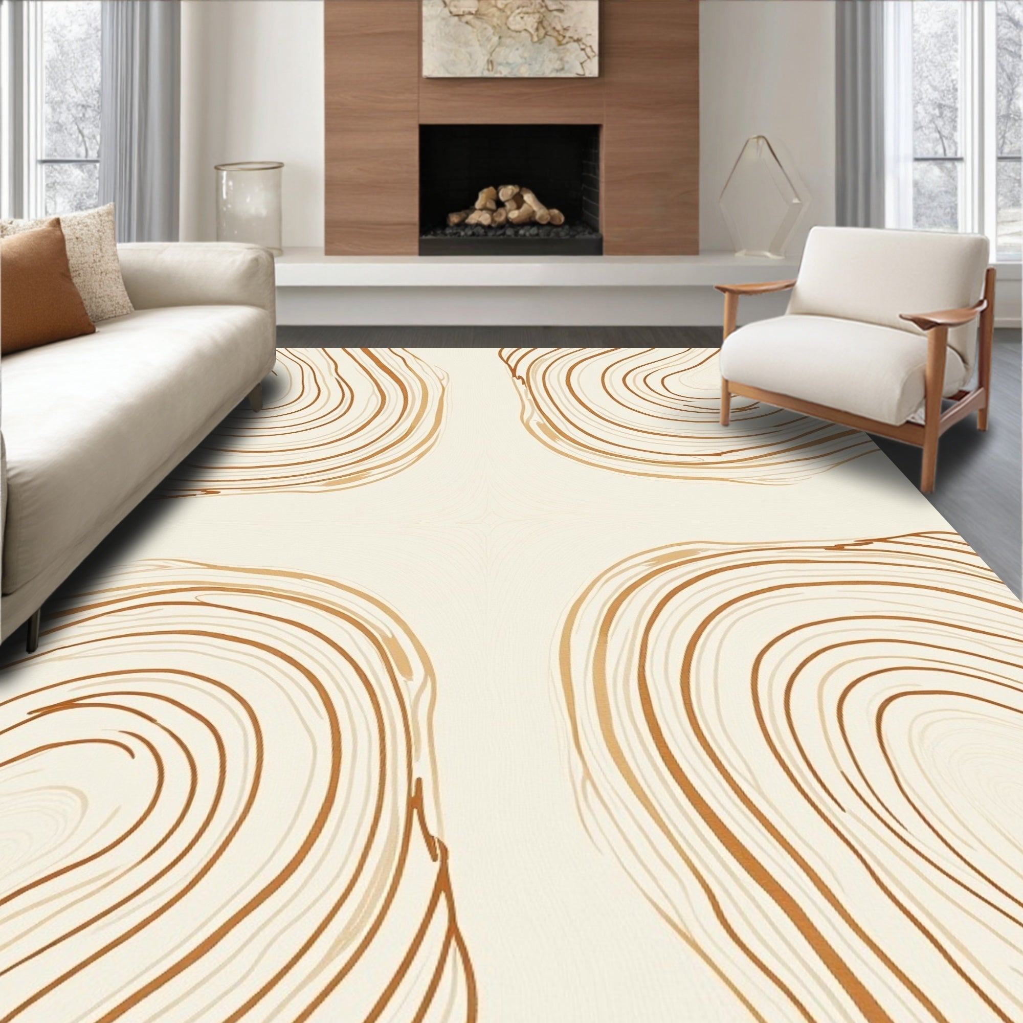 Golden Swirl Abstract Pattern Rug