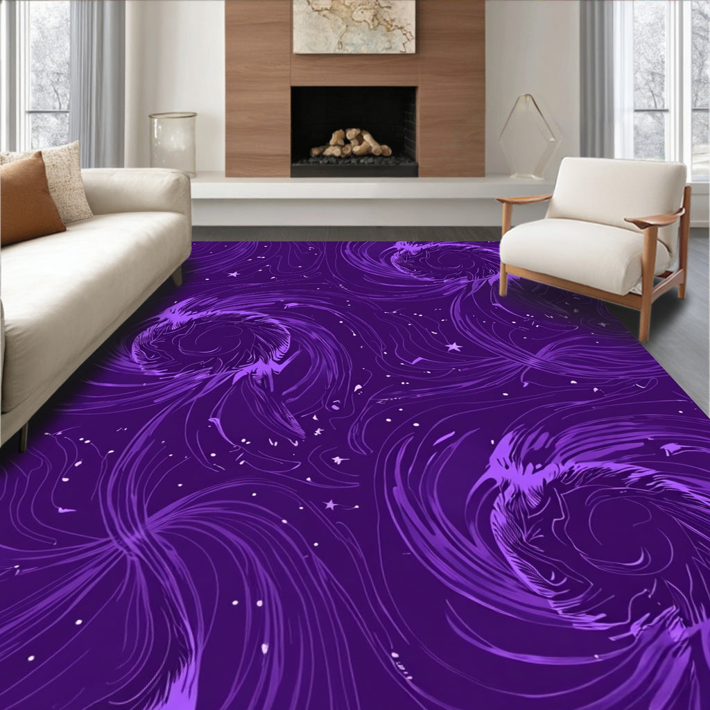 Deep Purple Swirling Galaxy Pattern Rug
