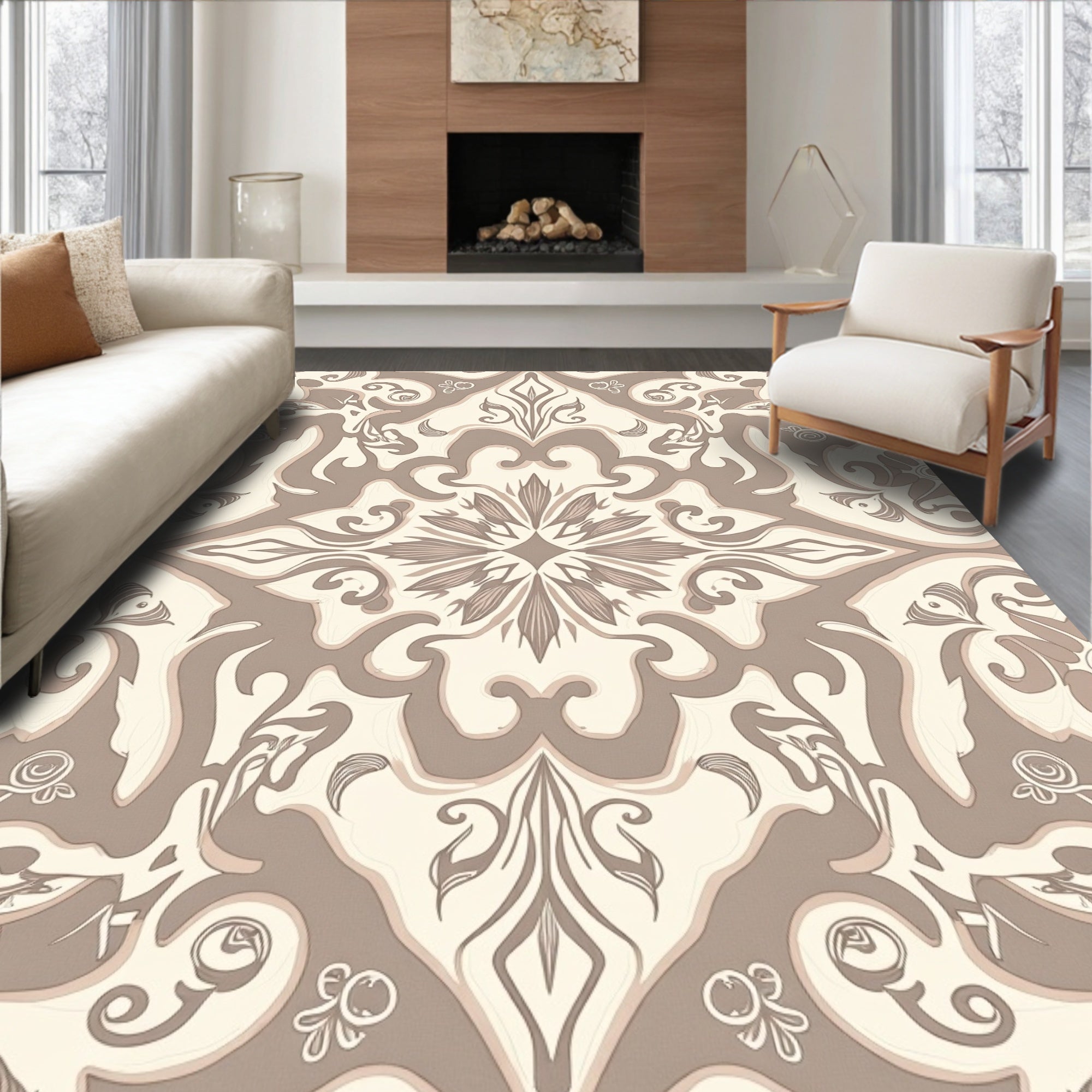 Classic Damask Inspired Floral Pattern Rug